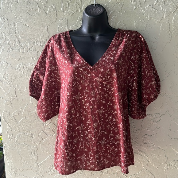 Madewell Women’s Blouse Burgundy with flower print Size Large - Picture 1 of 6